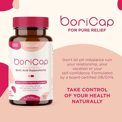 BoriCap - Boric Acid Suppositories for Women - 600 mg - Vaginal Health, pH Balance, Itch & Odor - Natural - Feminine Care - by Heale - 90 Capsules