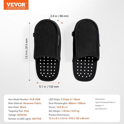 VEVOR Red Light Therapy for Foot, 660nm & 850nm Red 240 LEDs 10 Hz/40 Hz/40 Hz