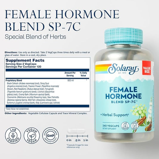 Solaray Female Hormone Blend SP-7C, Herbal 60-Day Guarantee, 120 Servings, 240 VegCaps