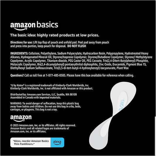 Amazon Basics Flexible Thin Pantiliner, Regular 300 Count (3 Packs 100) (Previously