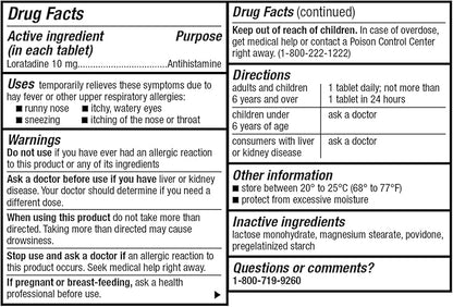 Berkley Jensen 24 Hour Non-Drowsy Allergy 10mg Loratadine 365 Count