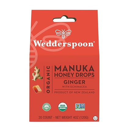 Wedderspoon Organic Manuka Honey Drops, Ginger 20 Count 1) |