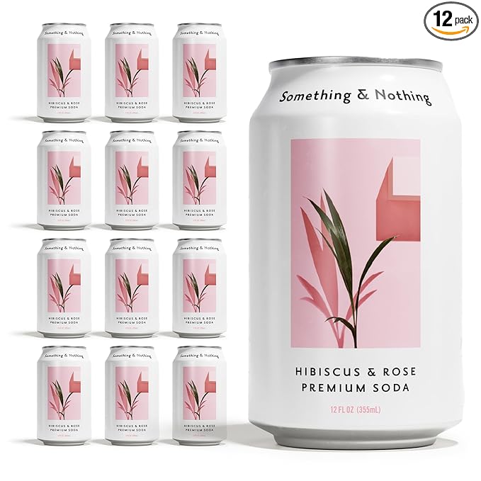 Something & Nothing Flavoured Sparkling Water - Lightly Carbonated, Full Flavoured with Added Grape & Lemon Juice | Vegan & Low Calorie Soda | 350ml Cans, Pack of 12 (Hibiscus & Rose)