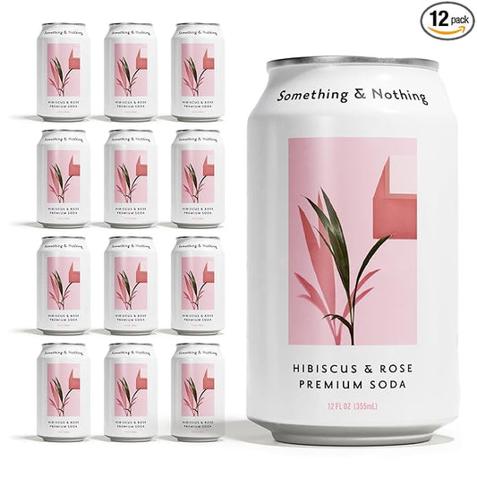 Something & Nothing Flavoured Sparkling Water - Lightly Carbonated, Full Flavoured with Added Grape & Lemon Juice | Vegan & Low Calorie Soda | 350ml Cans, Pack of 12 (Hibiscus & Rose)
