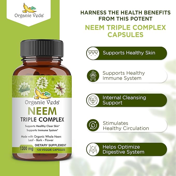 Organic Veda Neem Capsules with Triple 120 Count