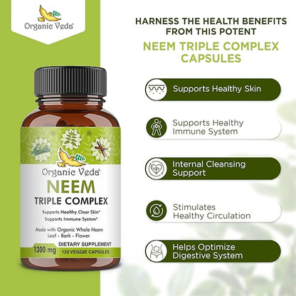 Organic Veda Neem Capsules with Triple 120 Count