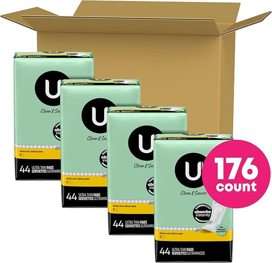 U by Kotex Clean & Secure 176 Count (4 Packs 44)