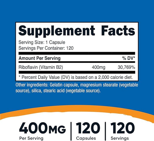 Nutricost Vitamin B2 (Riboflavin) 400mg, 120 (2 Bottles)