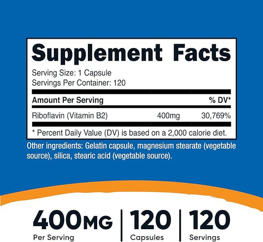 Nutricost Vitamin B2 (Riboflavin) 400mg, 120 Capsules