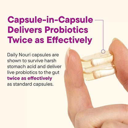 Daily Nouri Hormone Balance Probiotic for Women | Capsules for PCOS, Vaginal pH, Yeast Balance, Skin Health, Digestion & Immunity-7 Probiotic Strains-Vegan Ahiflower Omega Oil | 30-Day Supply
