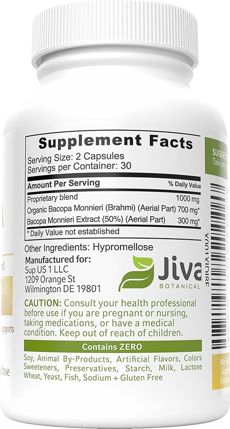 Bacopa Monnieri/Brahmi Capsules -Organic Bacopa Supplement- 60 Capsules
