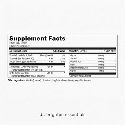 Dr. Brighten Saw Palmetto Plus - Natural Dietary Supplement for Women - PCOS Support to Prevent Hair Loss Acne Oily Skin