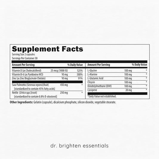 Dr. Brighten Saw Palmetto Plus - Natural Dietary Supplement for Women - PCOS Support to Prevent Hair Loss Acne Oily Skin