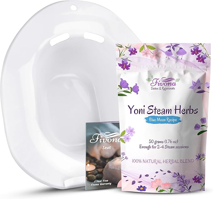 FIVONA 2-in-1 Yoni Steam Kit - Pack of V Steaming Herbs Blue Moon Recipe 1.76 Ounces (2-4 Steams) Bundled with V-Steam Seat