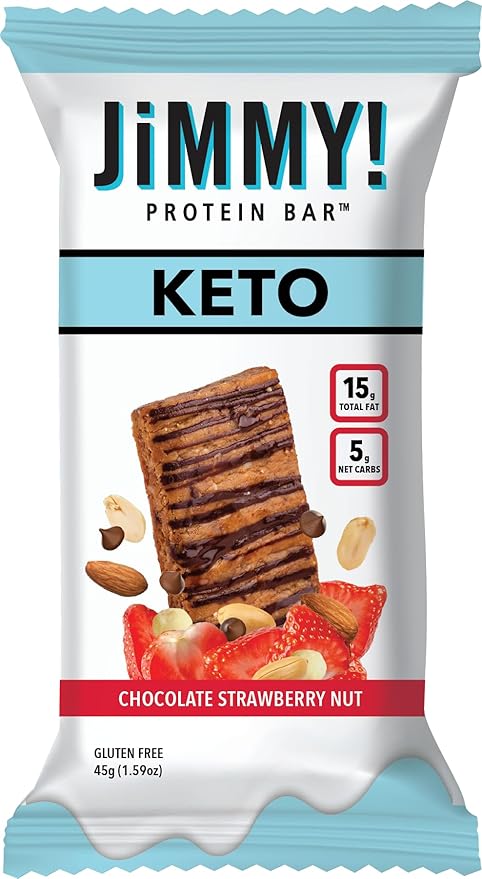 JiMMY'S! Functional Keto Protein Bar - Chocolate Strawberry Nut - 12 pack - Low Net Carb Count, Keto Friendly, Low Sugar, Gluten Free, High Protein Snack
