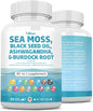Sea Moss 3000mg Black Seed Oil 2000mg Ashwagandha 1000mg Bladderwrack 1000mg Turmeric 1000mg Burdock 1000mg Vitamin D3 Elderberry Women,60 Count