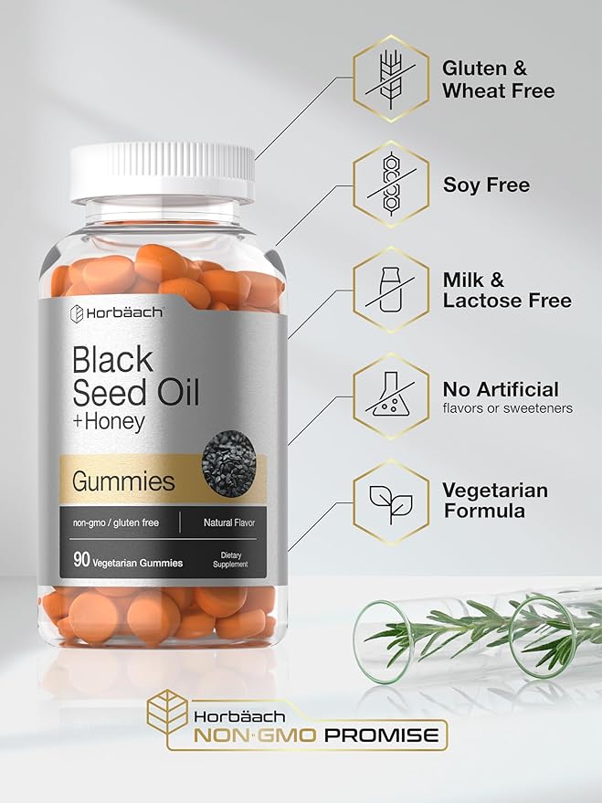 Horbäach Blackseed Oil Complex Gummies | 90 Count | Vegetarian, Non-GMO, and Gluten Free Formula | Nigella Sativa