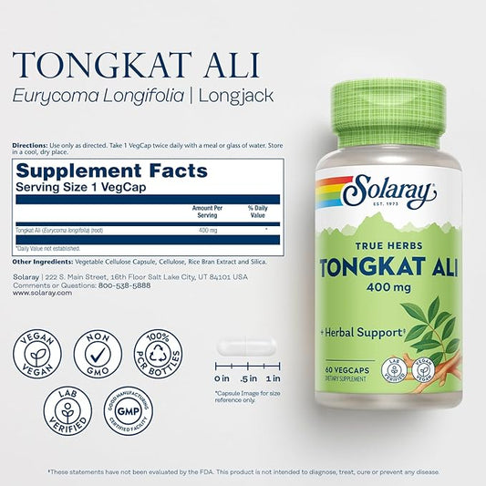 SOLARAY Tongkat Ali 400 mg 60 Servings, 60 VegCaps