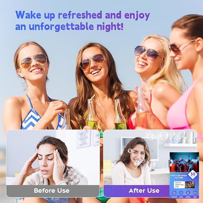 Recovery Patches 30 Pack - Enjoy No Regret Night and Wake Up Refreshed, Natural Formulas, for Enhanced Mornings, for Men and Women with, Blue - 10