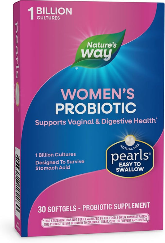 Nature's Way Women's Probiotic Pearls, Supports Vaginal and Digestive Health*, Protects Against Occasional Constipation & Bloating*, 1 Billion Live Cultures, 30 Softgels (Packaging May Vary)