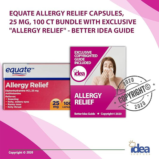 Equate Allergy Relief Capsules, 25 mg, 100 Ct 25 mg (2 Items)