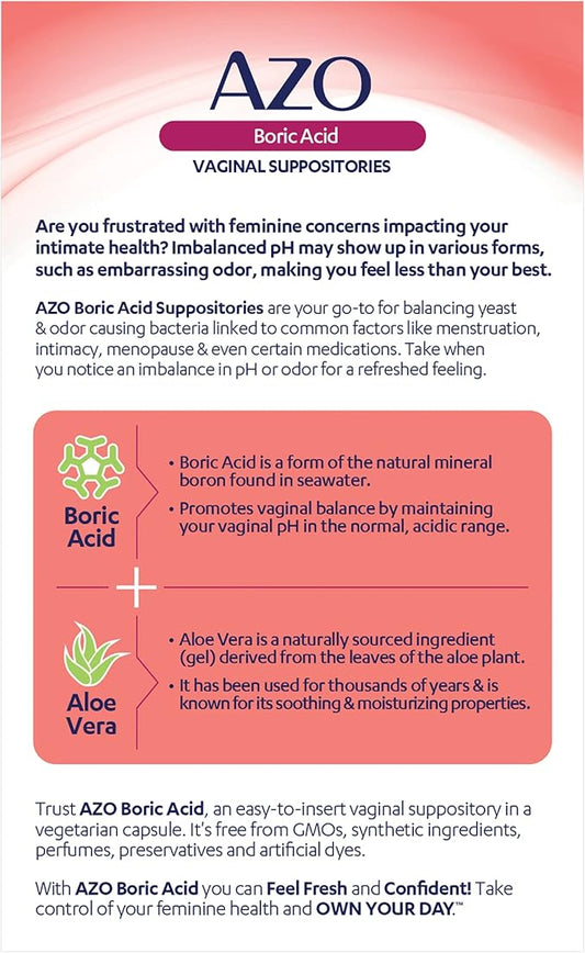 AZO Boric Acid Vaginal Suppositories, Helps 30 Count 2)