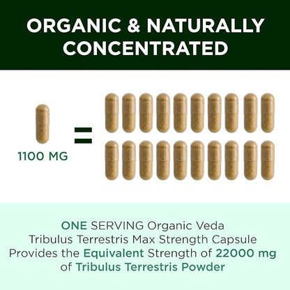 Organic Veda Tribulus Terrestris Extract Capsules 22000mg - 120 Count