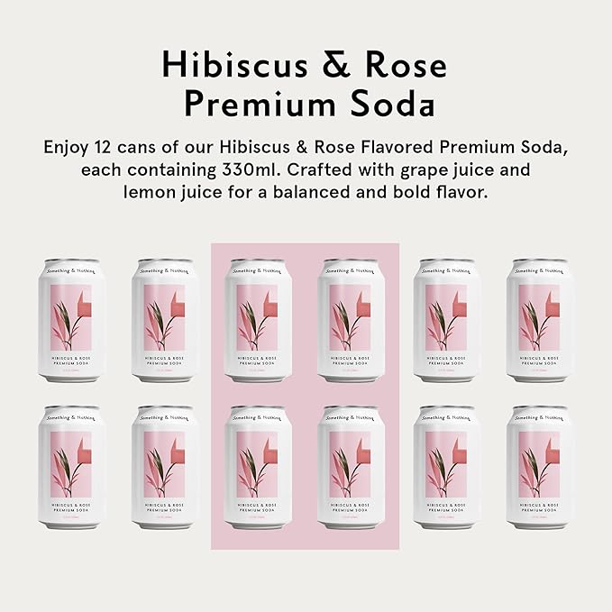 Something & Nothing Flavoured Sparkling Water - Lightly Carbonated, Full Flavoured with Added Grape & Lemon Juice | Vegan & Low Calorie Soda | 350ml Cans, Pack of 12 (Hibiscus & Rose)