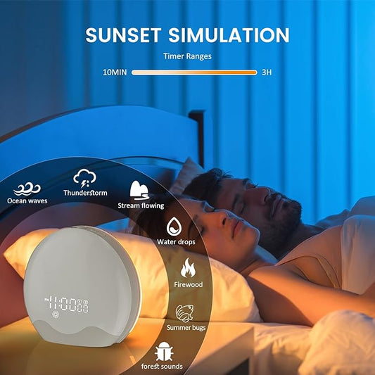 Light Therapy Lamp, Sunlight Alarm Clock 10,000 Lux 20 Brightness 4 Color Snooze,11 Atmosphere