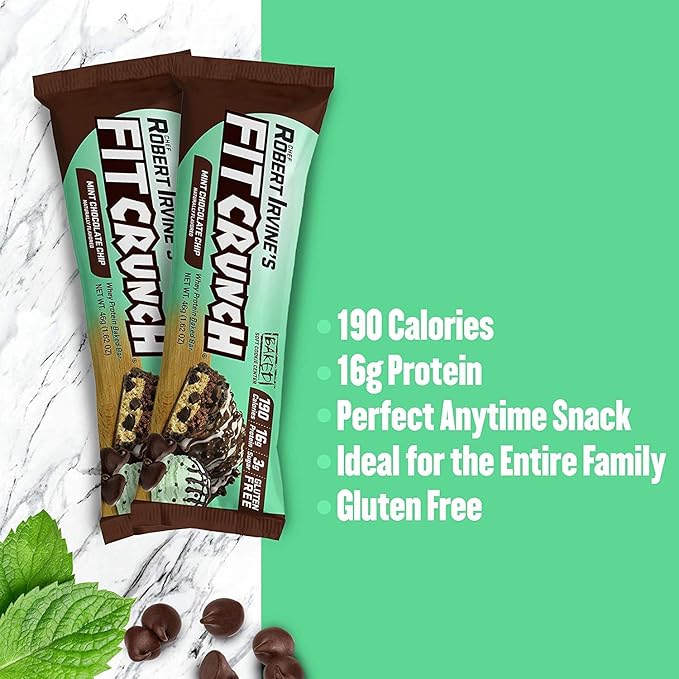 FITCRUNCH Snack Size Protein Bars, 6-Layer Baked Bar, 3g of Sugar, Gluten Free & Soft Cake Core (9 Bars, Mint Chocolate Chip)