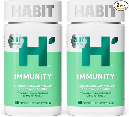 Habit Immunity Supplement 2 Pack (120 Capsules) - New Look, Echinacea, Elderberry, Turmeric, Zinc Blend to Support Immune Health and Antioxidant Levels, Vegan, Non-GMO
