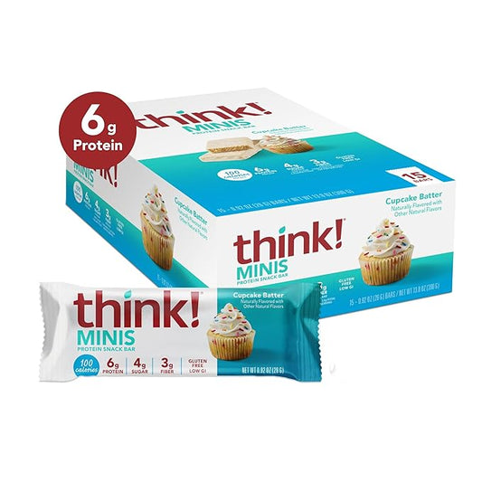 think! MINIS Protein Snack Bars, Gluten Free, Cupcake Batter, 15 Count (Pack of 2)