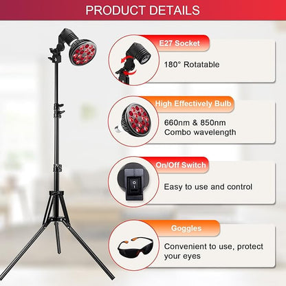 Wolezek Red Light Therapy with Stand 18 LEDs 660nm Red 850nm Near-Infrared 15"-61" Adjustable