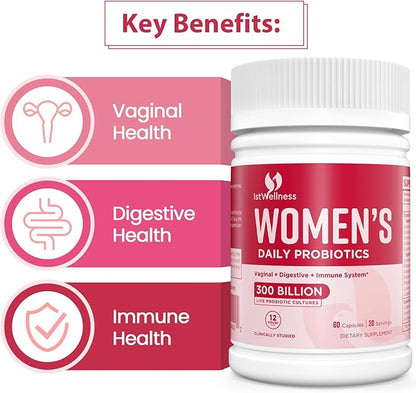 Probiotics for Women - 300 Billion CFU Probiotic, 12 Strains Probiotics with Cranberry, Selected Women Probiotic for Vaginal, Urinary, pH Balance, Diarrhea, Digestive Gut & Immune Health - 120 Capsule