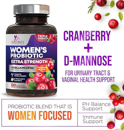 Daily Probiotics for Women - PH Balance, Digestive, UT, & Feminine Health Support, 90 Billion CFU Vaginal Probiotics with Prebiotics, 16 Strains with Cranberry, Pro Biotics for Women, 120 Capsules