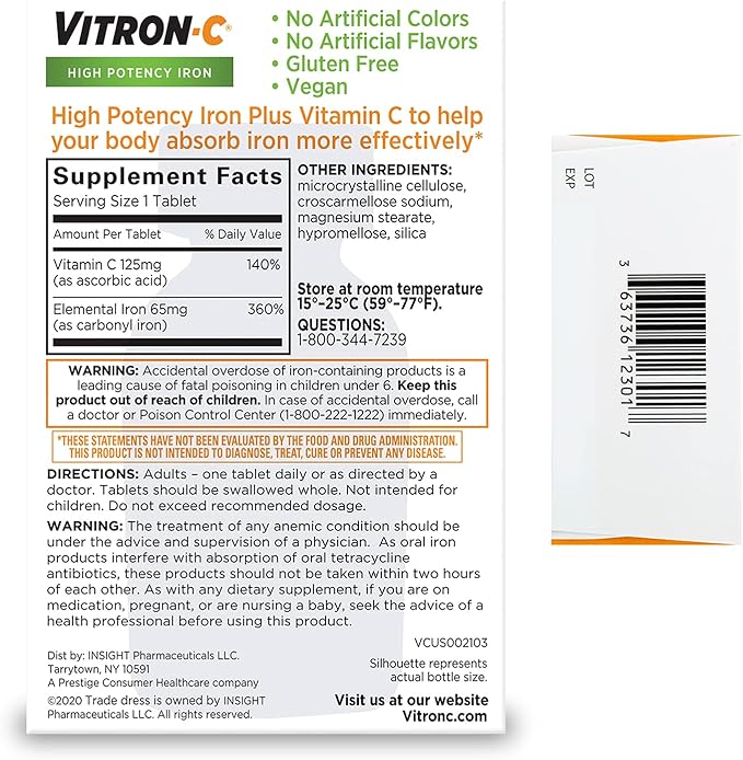 Vitron-C Iron Supplement, Once Daily, High