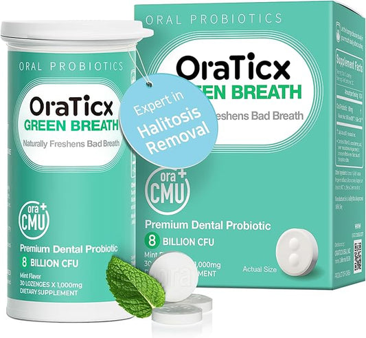 Oral Probiotics Green Breath, Freshen Bad Breath, Dental Probiotic Supplement for Oral Health, 8 Billion CFU, Mint Flavor 30 Lozenges 2-Pack