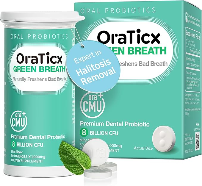 Oral Probiotics Green Breath, Freshen Bad Breath, Dental Probiotic Supplement for Oral Health, 8 Billion CFU, Mint Flavor 30 Lozenges 4-Pack
