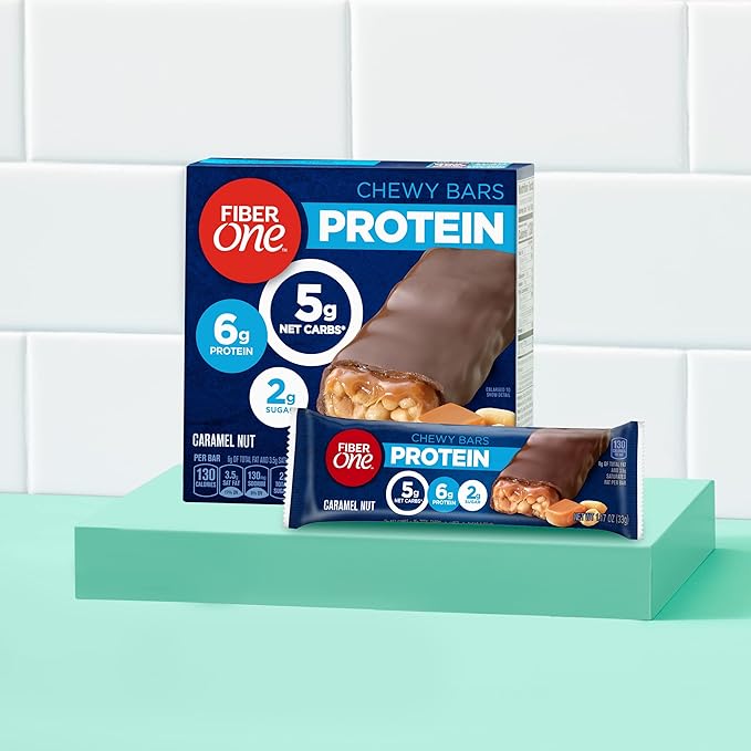 Fiber One Chewy Protein Bars, Caramel Nut, Protein Snacks, 1.17 oz, 5 ct