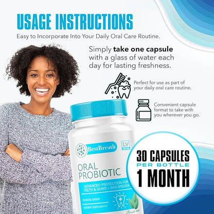 5 Pack - Best Breath - Best Breath Oral Probiotic, Best Breath Probiotic, Best Breath Pills, BestBreath, Best Breathe 150 Capsules For 5 Months, Best Breath Oral Probiotics For Mounth Bad Breath.