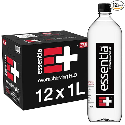 Essentia Water Bottled, Ionized Alkaline Water:99.9% Pure, Infused With Electrolytes, 9.5 pH Or Higher With A Clean, Smooth Taste, 1 Litre (Pack of 12)