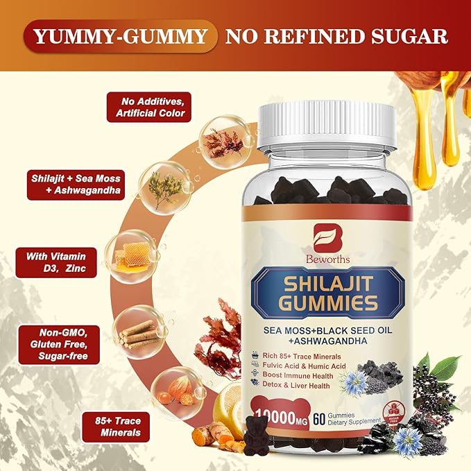 Shilajit Resin Gummies, Shilajit Sea Moss 85+ Trace 2PCS