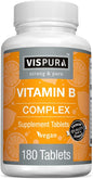 Vitamin B-Complex, 180 Vegan Tablets, All B12, B1, B1, B2, B2, B3, B3, B5, B5, B6, B6, B7, B7, B9, B9, Folic