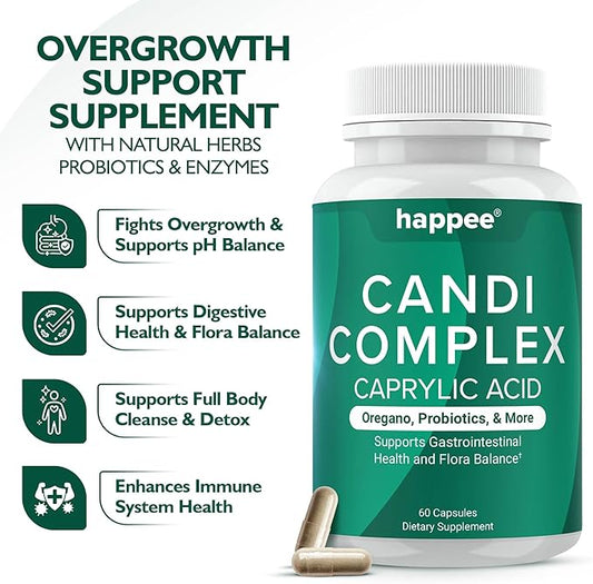 Candida Cleanse - Candida Complex Anti Overgrowth Support with Caprylic Acid, Oregano & Probiotics for Yeast Balance – Supports Gut Health, Digestion & Immune Function – 60 Capsules