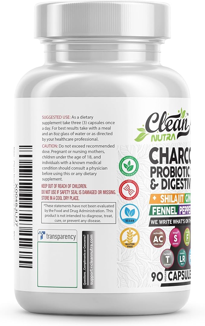 Clean Nutra Activated Charcoal Capsules Shilajit 5000mg Pills 200 Billion