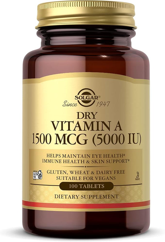 Solgar Dry Vitamin A 1500 mcg (5000 IU), 100 Tablets 100 Servings