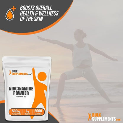 BulkSupplements.com Niacinamide Powder - Niacinamide Supplement, Vitamin B3 Supplement, Niacinamide 500mg - B3 Vitamins for Skin Health, Pure & Gluten Free - 500mg per Serving, 1kg (2.2 lbs)