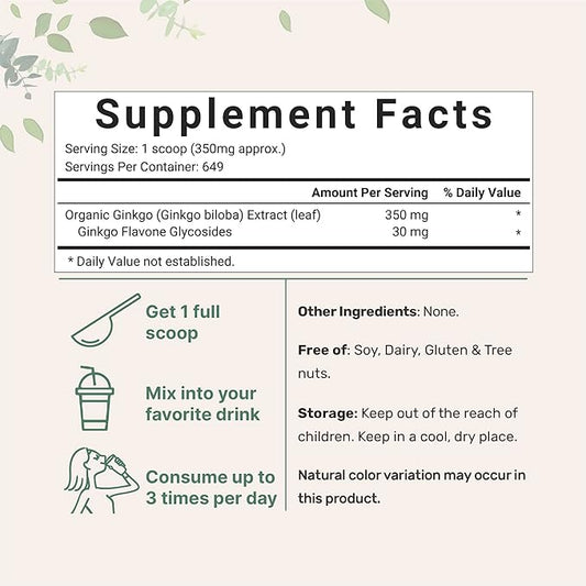 Micro Ingredients Raw Organic Ginkgo Biloba 8 Ounce (18 Months