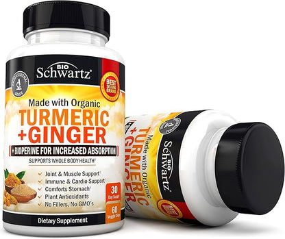 Organic Turmeric Curcumin and Ginger 95% Standardized 60 Capsules
