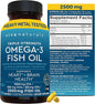 Triple Strength Omega 3 Fish Oil Supplement 2500 mg 3 Fatty 180 Pescatarian-Friendly